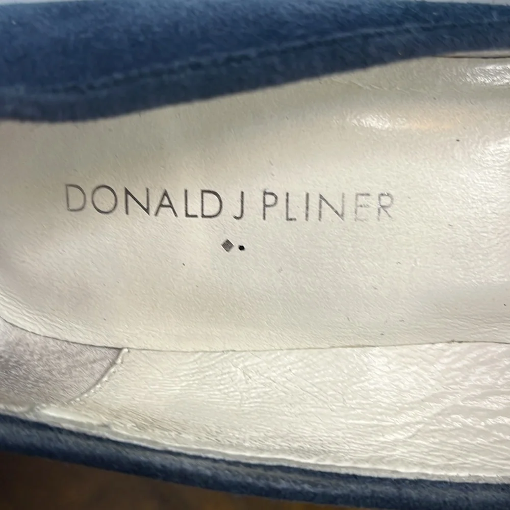DONALD PLINER Carli Espadrille Shoe Navy Blue Suede Cork Wedge Heel Peep Toe 8